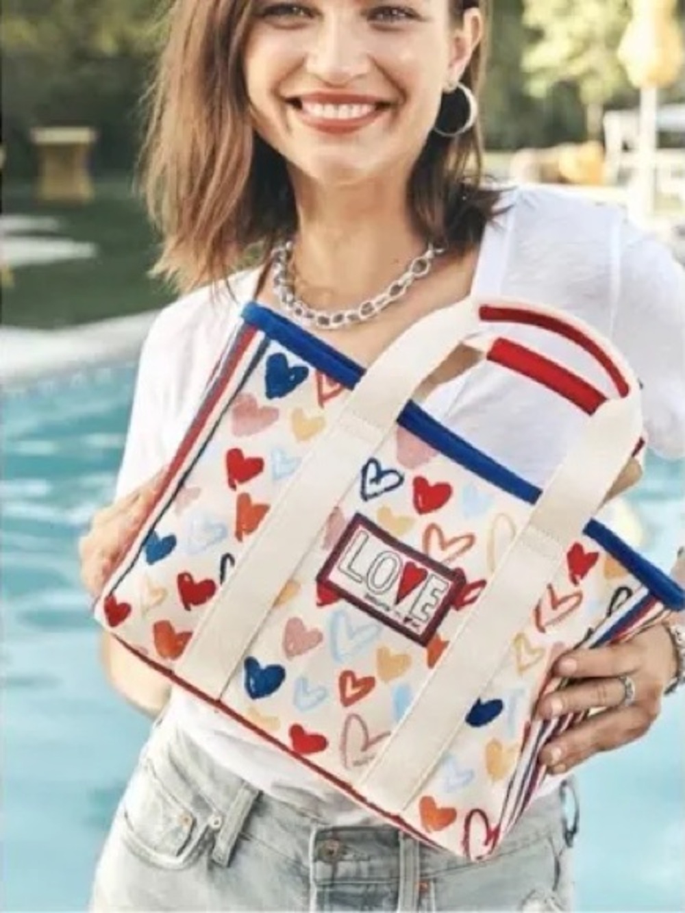 Brighton Red White And You Mini Tote Women Small Cream NWT Heart Love Canvas Bag